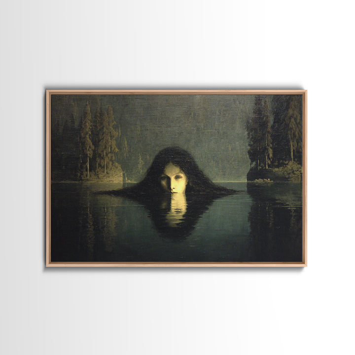 The Lake Phantom, Symbolist Gothic Landscape, Landscape Wall Art, Dark Halloween Decor, Framed Canvas Print, Halloween Wall Art