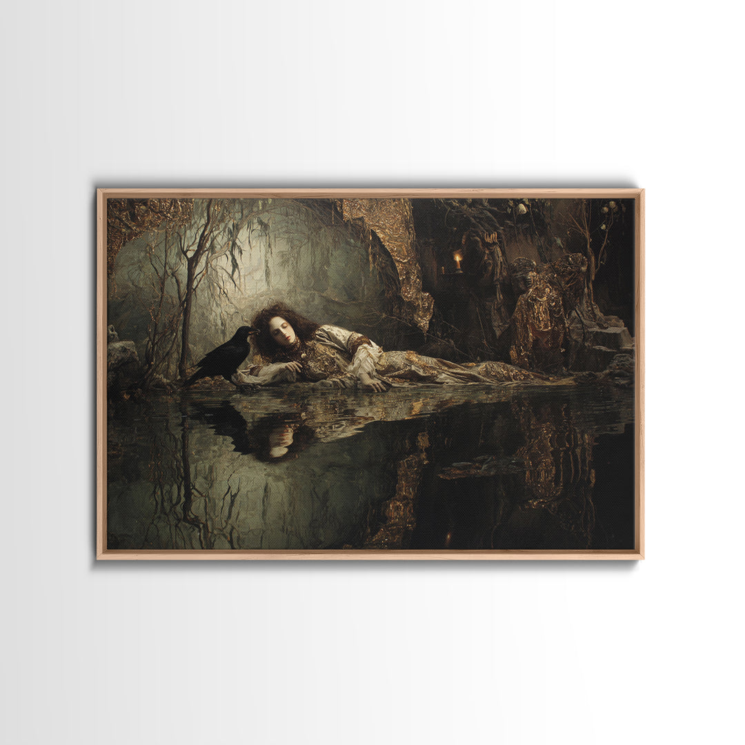 The Lake Phantom, Ornate Symbolist Art, Landscape Wall Art, Dark Fantasy Wall Art, Framed Canvas Print, Halloween Wall Art