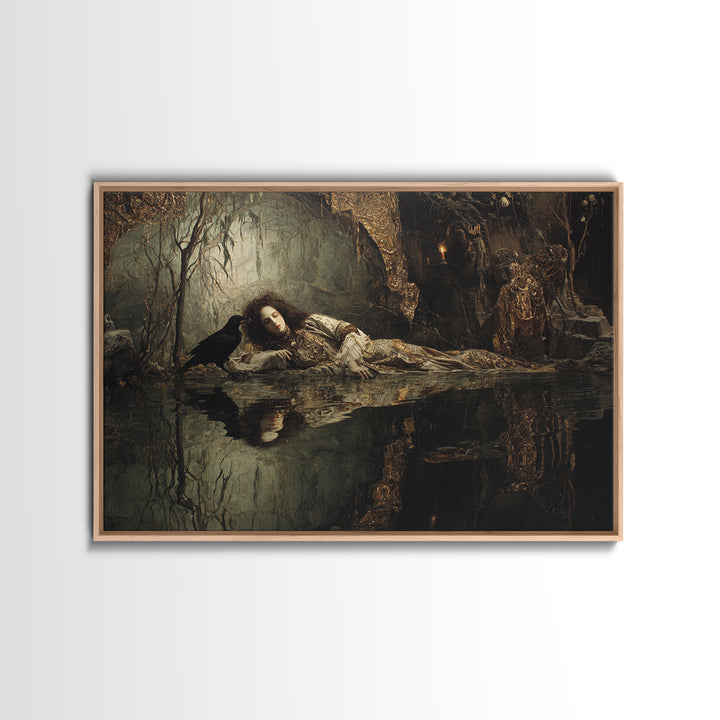 The Lake Phantom, Ornate Symbolist Art, Landscape Wall Art, Dark Fantasy Wall Art, Framed Canvas Print, Halloween Wall Art