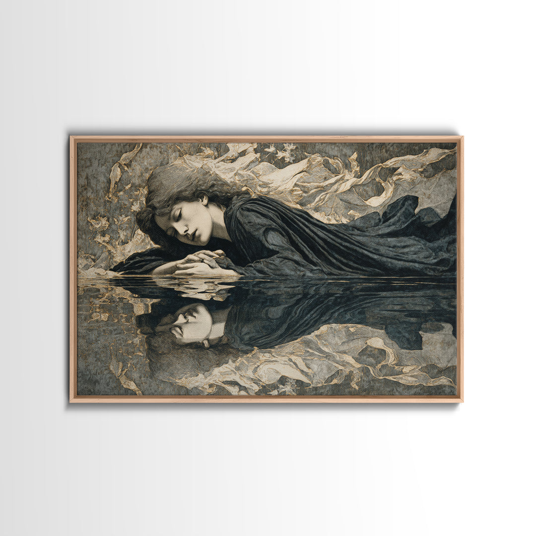 The Lake Phantom, Symbolist Death Art, Landscape Wall Art, Macabre Wall Art, Framed Canvas Print, Halloween Wall Art