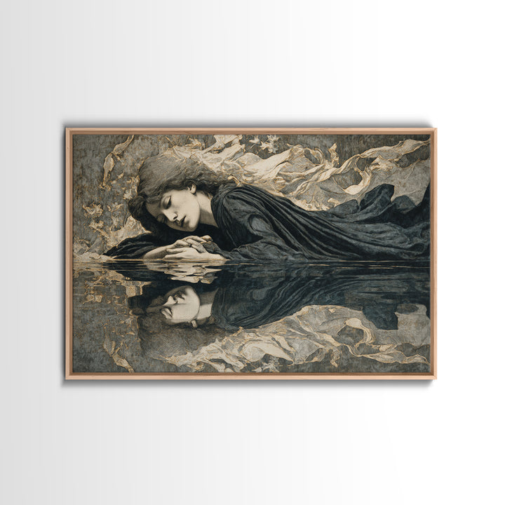 The Lake Phantom, Symbolist Death Art, Landscape Wall Art, Macabre Wall Art, Framed Canvas Print, Halloween Wall Art