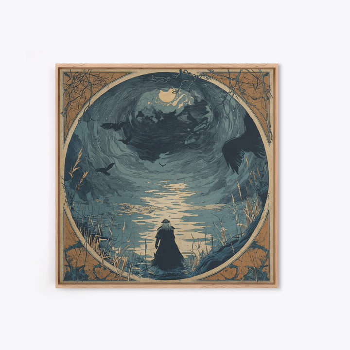 The Lake Phantom, Symbolist Etching Art, Square Wall Art, Macabre Wall Art, Framed Canvas Print, Halloween Wall Art, Dark Fantasy Art