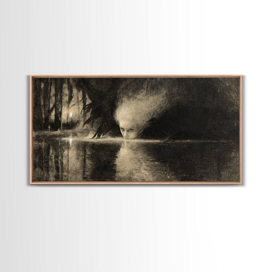 The Lake Phantom, Expressionist Nightmare Art, Wide Panoramic Art, Macabre Wall Art, Canvas Print, Halloween Wall Art, Halloween Decor