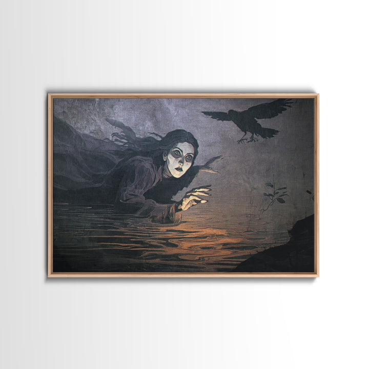 The Lake Phantom, Expressionist Gothic Art, Landscape Wall Art, Macabre Wall Art, Framed Canvas Print, Halloween Wall Art, Horror Wall Art