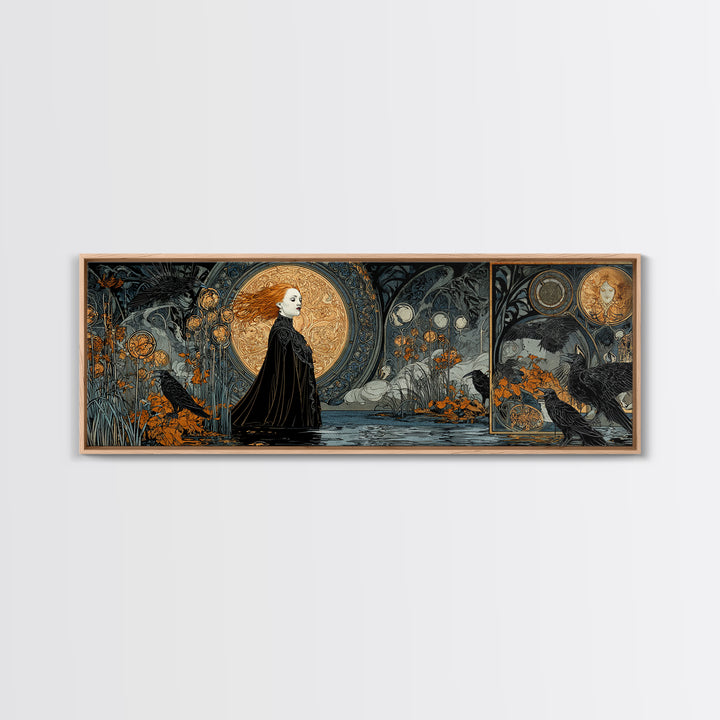 The Lake Phantom, Stained Glass Gothic Art, Extra Wide Wall Art, Dark Halloween Decor, Canvas Print, Halloween Wall Art, Statement Wall Art