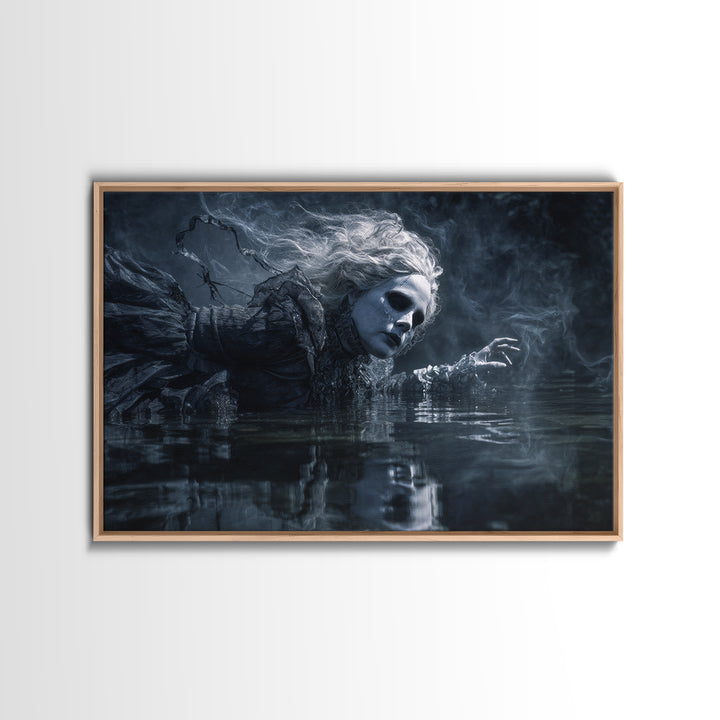 The Lake Phantom, Biomechanical Horror Art, Landscape Wall Art, Dark Halloween Decor, Canvas Print, Halloween Wall Art, Gothic Home Decor