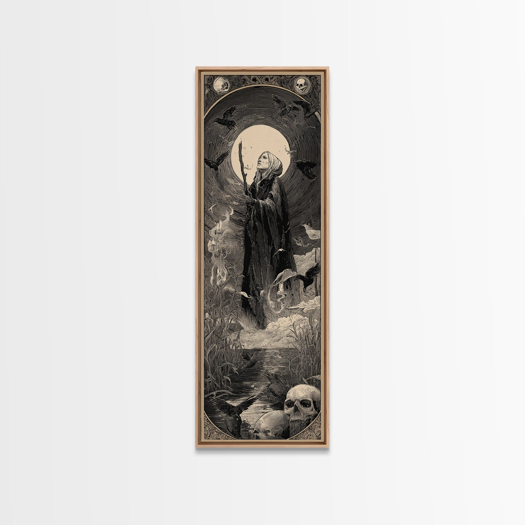 The Salt-Marsh Witch, Gothic Engraving Art, Tall Narrow Wall Art, Dark Halloween Decor, Canvas Print, Halloween Wall Art