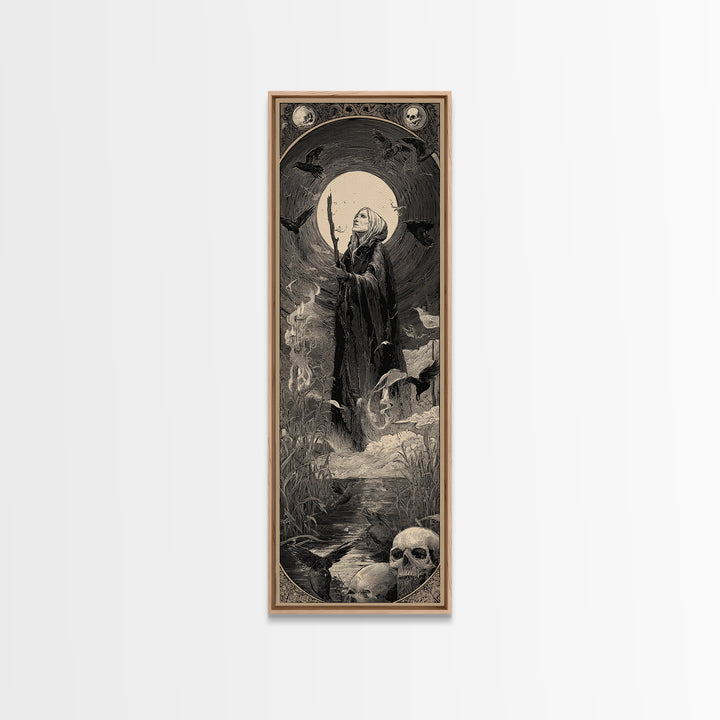 The Salt-Marsh Witch, Gothic Engraving Art, Tall Narrow Wall Art, Dark Halloween Decor, Canvas Print, Halloween Wall Art