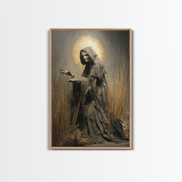 The Salt-Marsh Witch, Dark Renaissance Art, Vertical Wall Art, Dark Fantasy Wall Art, Canvas Print, Halloween Wall Art
