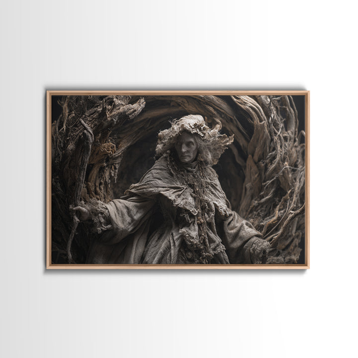 The Salt-Marsh Witch, Baroque Witchcraft Art, Landscape Wall Art, Dark Halloween Decor, Framed Canvas Print, Halloween Wall Art