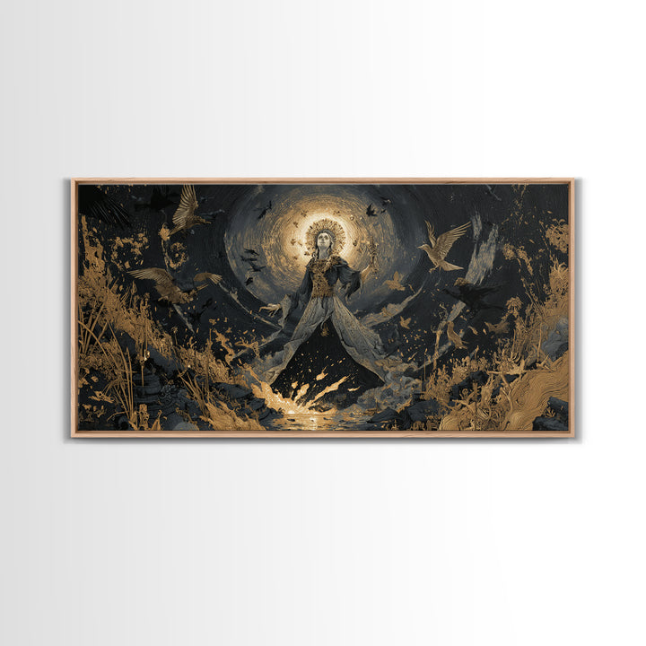 The Salt-Marsh Witch, Apocalyptic Romantic Art, Wide Panoramic Art, Dark Fantasy Wall Art, Canvas Print, Halloween Wall Art