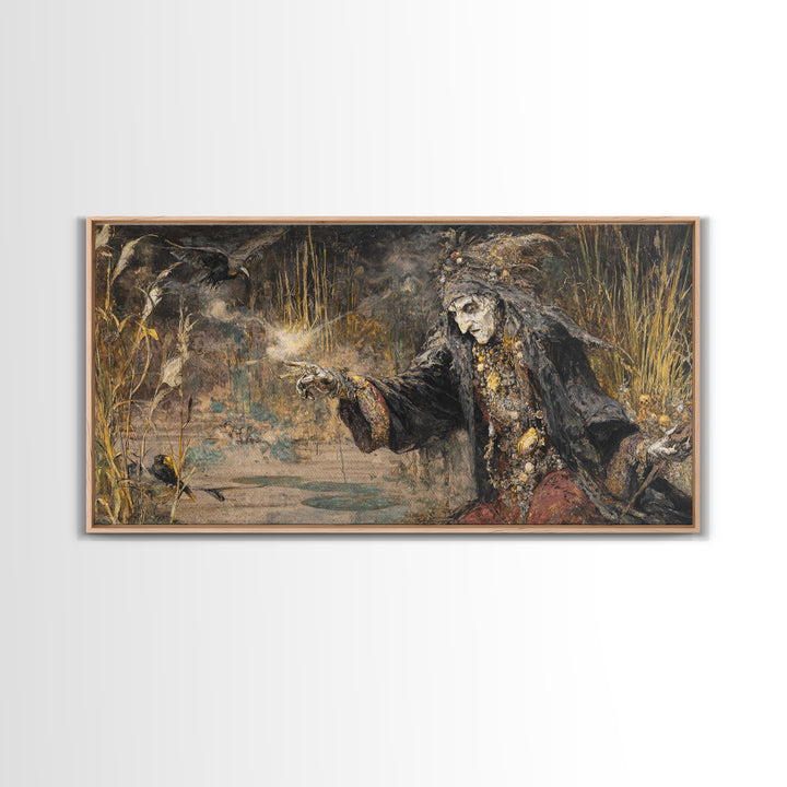The Salt-Marsh Witch, Grotesque Carnival Art, Wide Panoramic Art, Dark Halloween Decor, Canvas Print, Halloween Wall Art