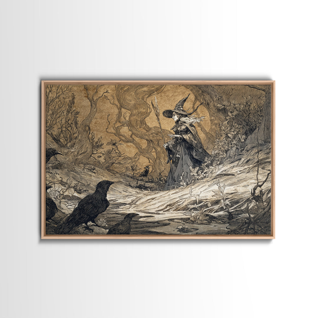The Salt-Marsh Witch, Gothic Storybook Art, Landscape Wall Art, Macabre Wall Art, Framed Canvas Print, Halloween Wall Art