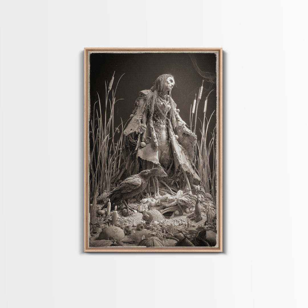 The Salt-Marsh Witch, Biomechanical Horror Art, Vertical Wall Art, Dark Halloween Decor, Canvas Print, Halloween Wall Art, Horror Wall Art