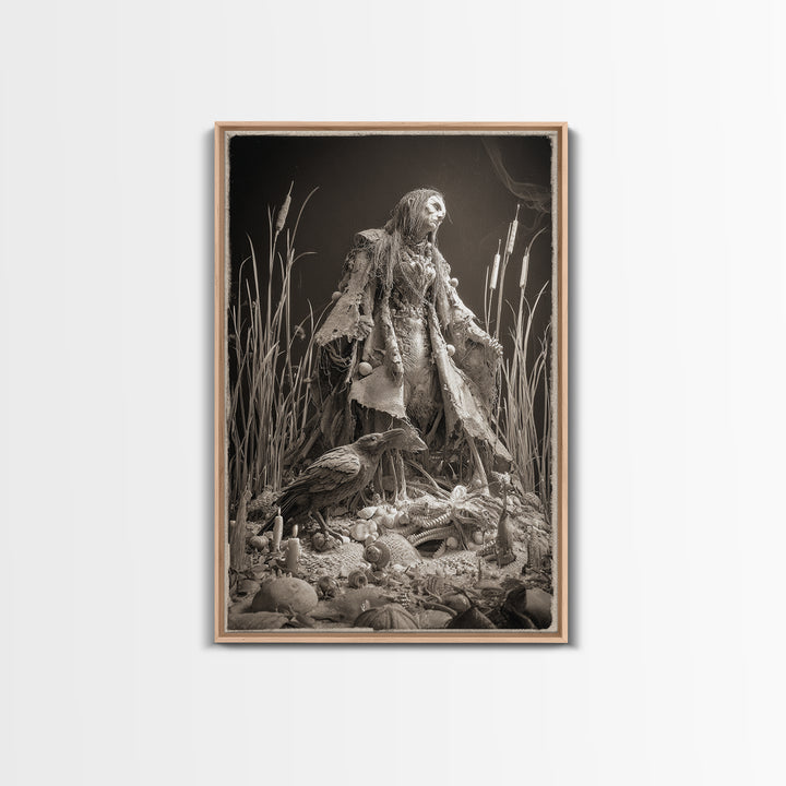 The Salt-Marsh Witch, Biomechanical Horror Art, Vertical Wall Art, Dark Halloween Decor, Canvas Print, Halloween Wall Art, Horror Wall Art