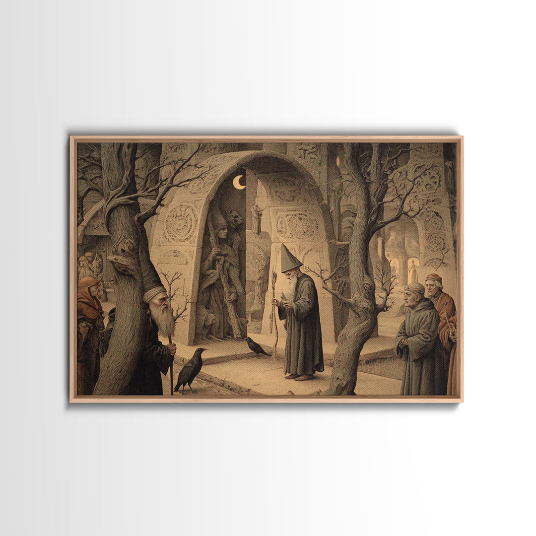The Stone-Circle Spirit, Medieval Grotesque Art, Landscape Wall Art, Gothic Horror Wall Art, Framed Canvas Print, Halloween Wall Art
