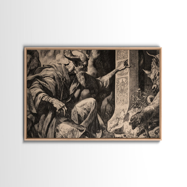 The Stone-Circle Spirit, Renaissance Engraving Art, Landscape Wall Art, Macabre Wall Art, Canvas Print, Halloween Wall Art