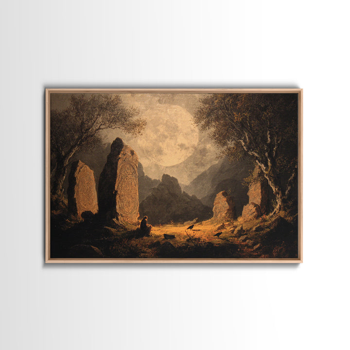 The Stone-Circle Spirit, Baroque Witchcraft Art, Landscape Wall Art, Gothic Horror Wall Art, Framed Canvas Print, Halloween Wall Art
