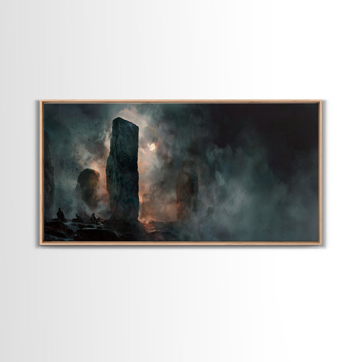 The Stone-Circle Spirit, Apocalyptic Romantic Art, Wide Panoramic Art, Gothic Horror Wall Art, Canvas Print, Halloween Wall Art