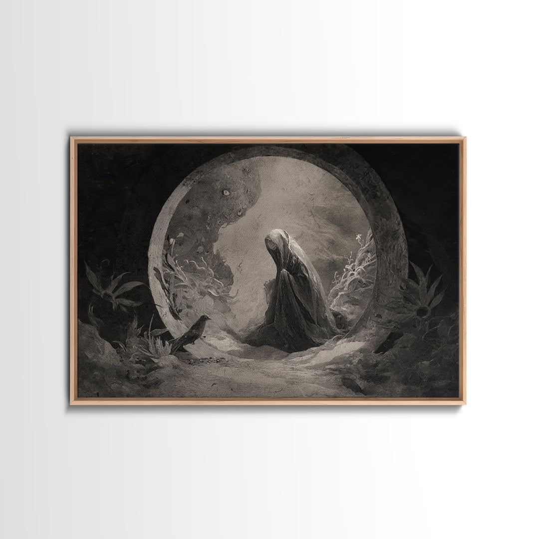 The Stone-Circle Spirit, Symbolist Dream Art, Landscape Wall Art, Gothic Horror Wall Art, Canvas Print, Halloween Wall Art