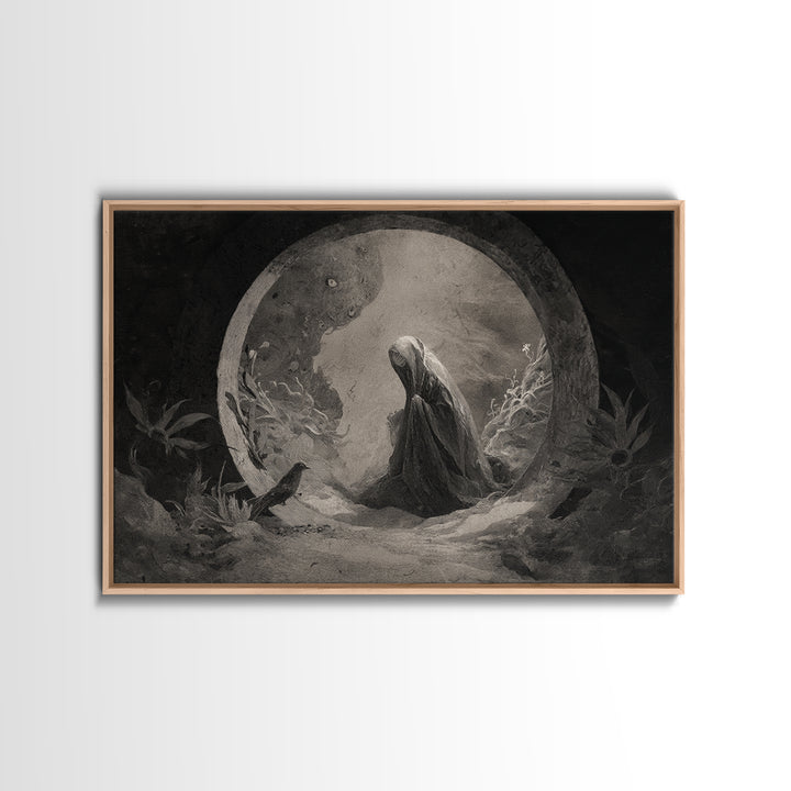 The Stone-Circle Spirit, Symbolist Dream Art, Landscape Wall Art, Gothic Horror Wall Art, Canvas Print, Halloween Wall Art