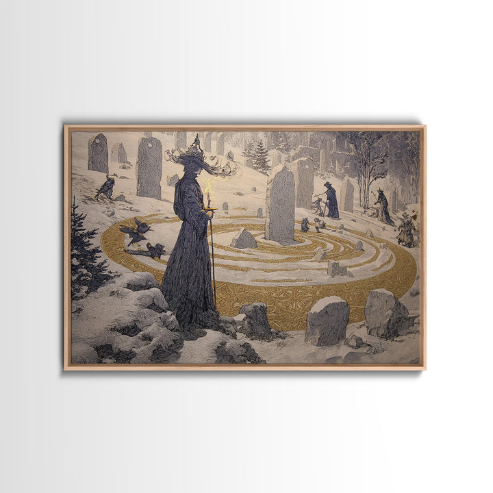 The Stone-Circle Spirit, Symbolist Death Art, Landscape Wall Art, Dark Halloween Decor, Canvas Print, Halloween Wall Art