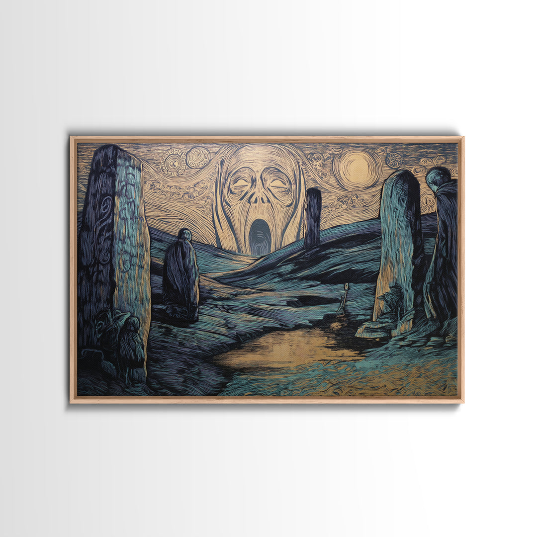 The Stone-Circle Spirit, Expressionist Gothic Art, Landscape Wall Art, Macabre Wall Art, Canvas Print, Halloween Wall Art