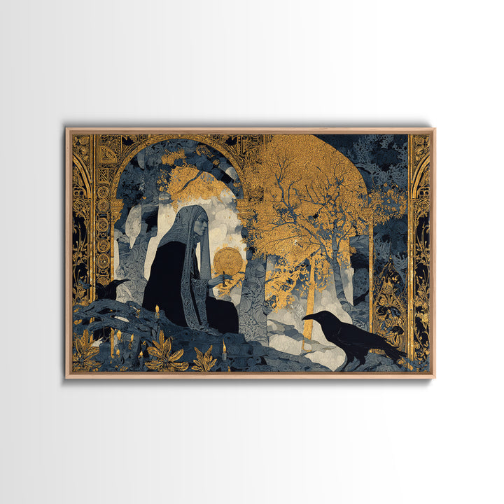 The Stone-Circle Spirit, Stained Glass Gothic Art, Landscape Wall Art, Dark Fantasy Wall Art, Framed Canvas Print, Halloween Wall Art