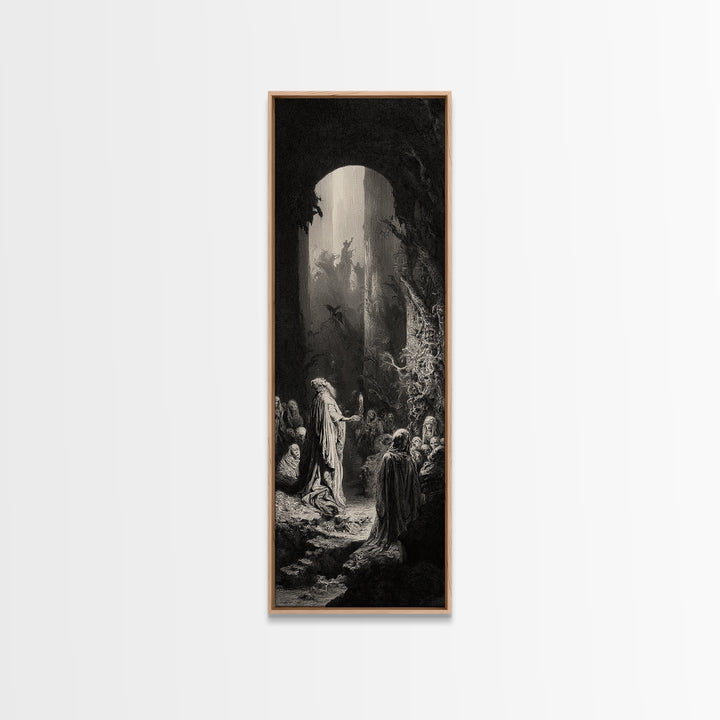 The Cave Oracle, Gothic Engraving Art, Tall Narrow Wall Art, Dark Halloween Decor, Framed Canvas Print, Halloween Wall Art