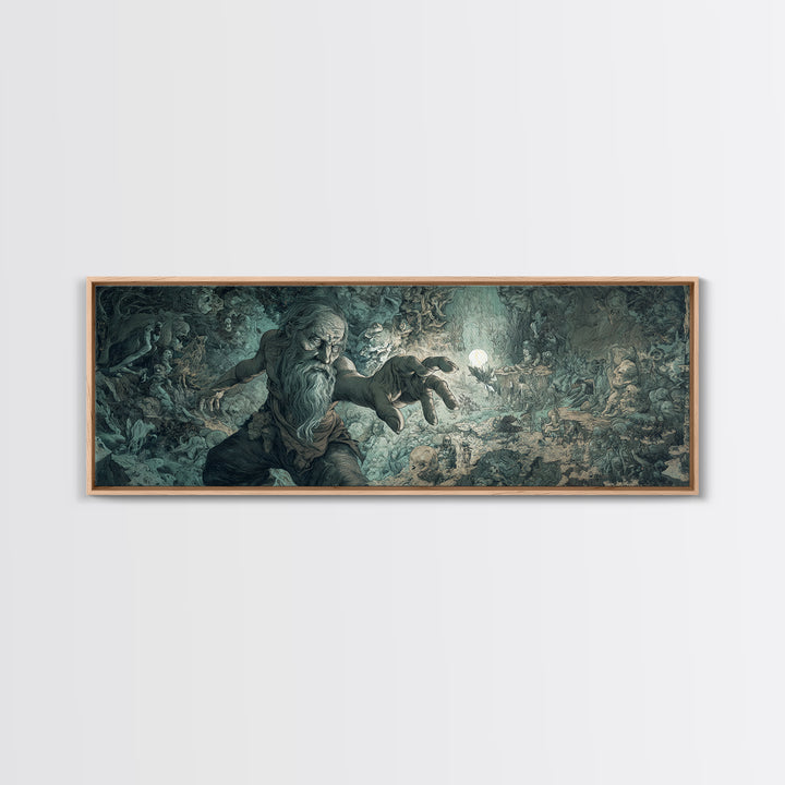 The Cave Oracle, Medieval Grotesque Art, Extra Wide Wall Art, Dark Halloween Decor, Framed Canvas Print, Halloween Wall Art