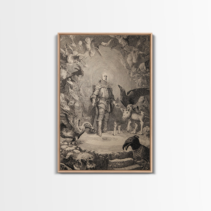 The Cave Oracle, Renaissance Engraving Art, Vertical Wall Art, Macabre Wall Art, Canvas Print, Halloween Wall Art, Dark Fantasy Art