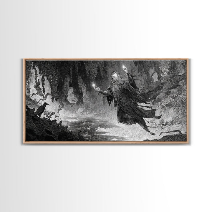 The Cave Oracle, Expressionist Nightmare Art, Wide Panoramic Art, Macabre Wall Art, Framed Canvas Print, Halloween Wall Art, Horror Wall Art