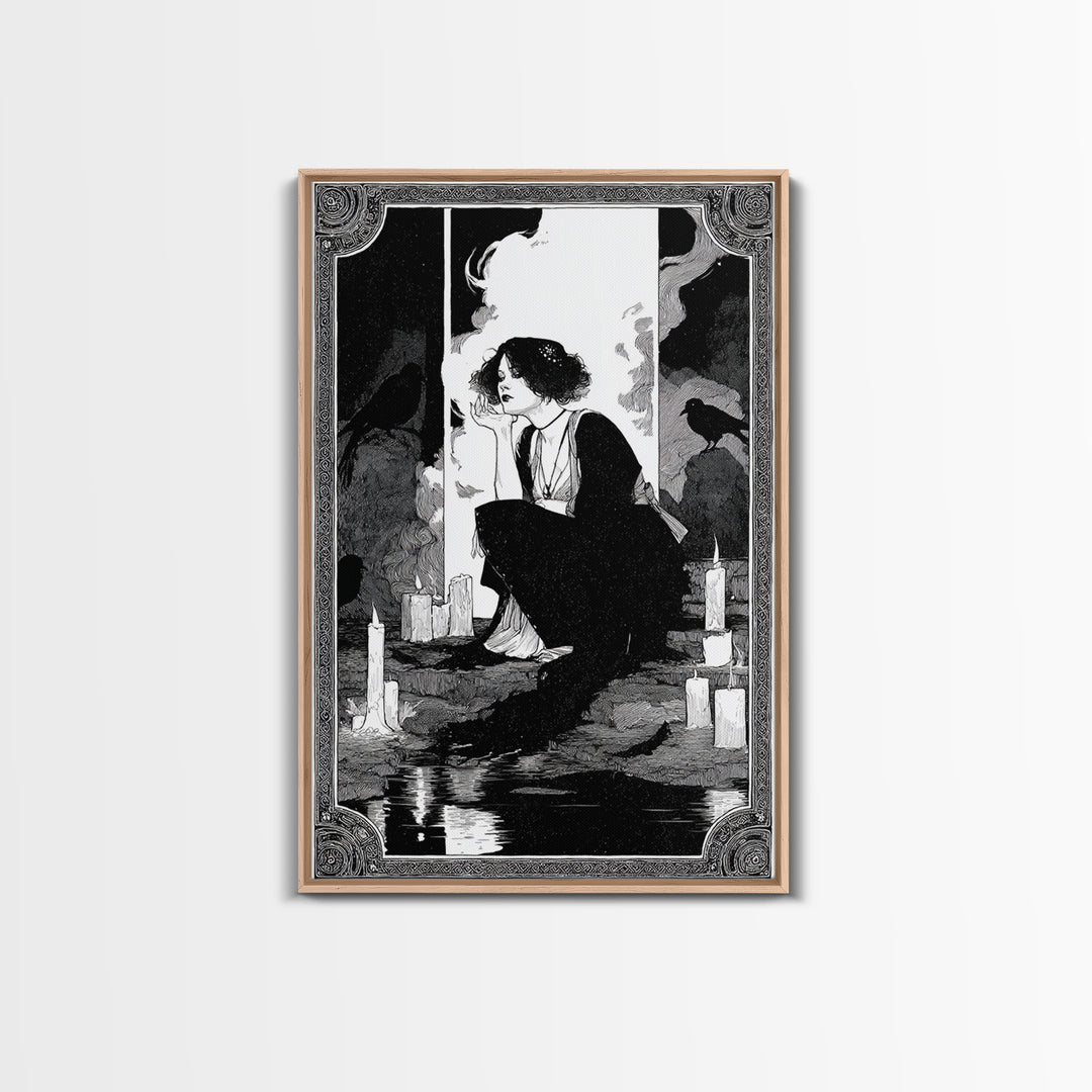The Cave Oracle, Decadent Line Art, Vertical Wall Art, Gothic Horror Wall Art, Canvas Print, Halloween Wall Art