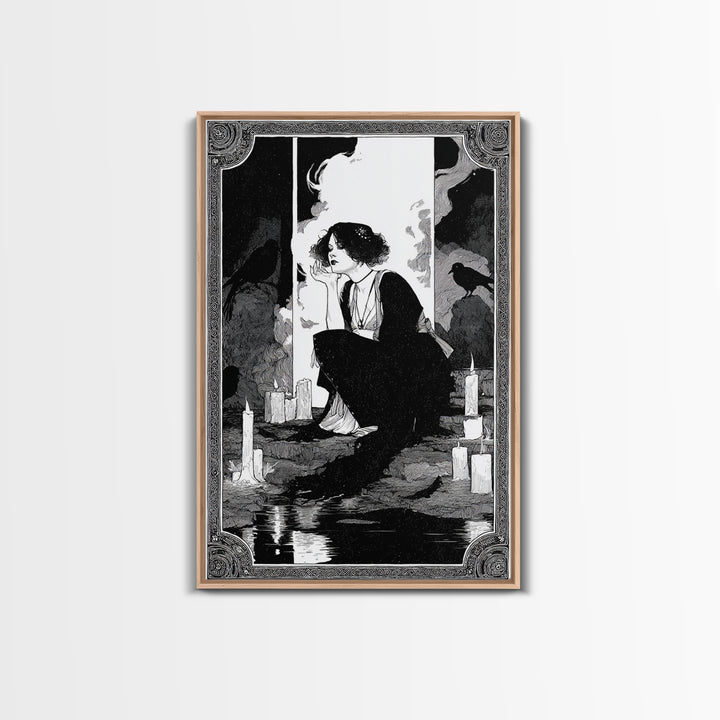 The Cave Oracle, Decadent Line Art, Vertical Wall Art, Gothic Horror Wall Art, Canvas Print, Halloween Wall Art