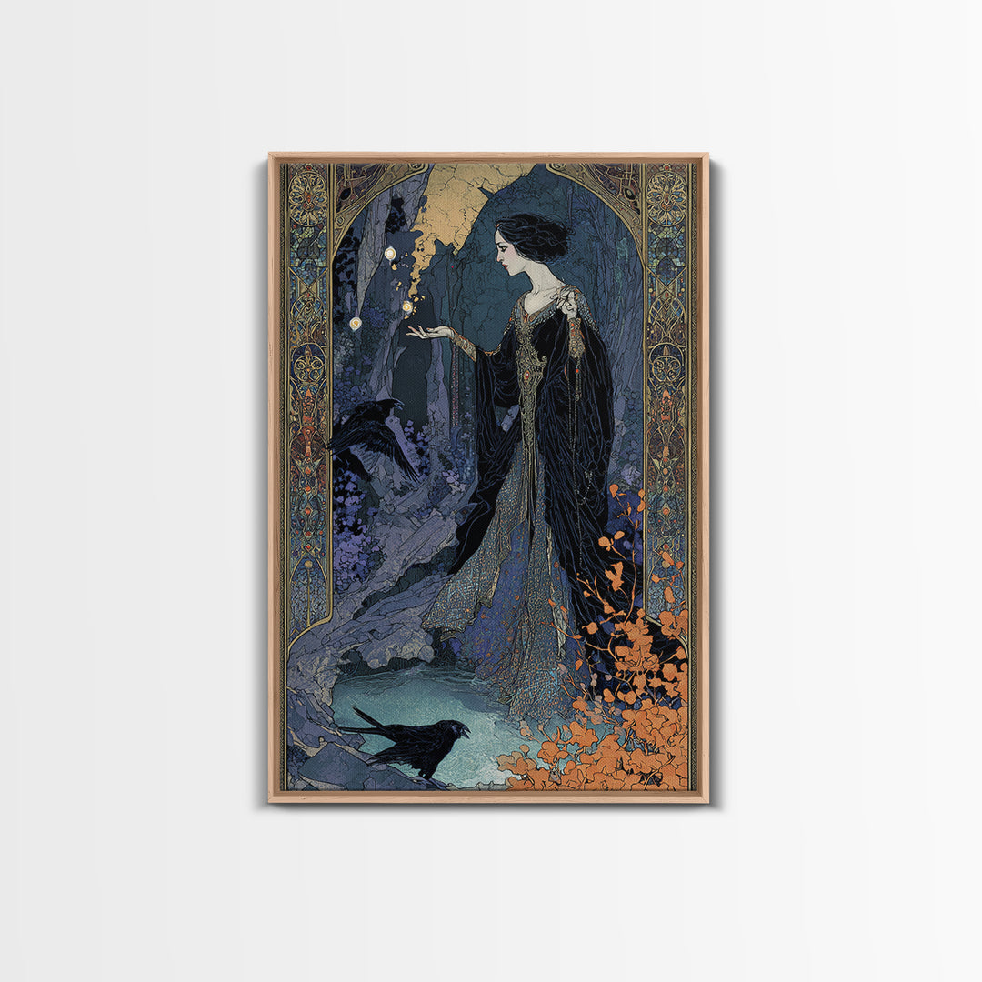 The Cave Oracle, Stained Glass Gothic Art, Vertical Wall Art, Dark Fantasy Wall Art, Canvas Print, Halloween Wall Art, Statement Wall Art
