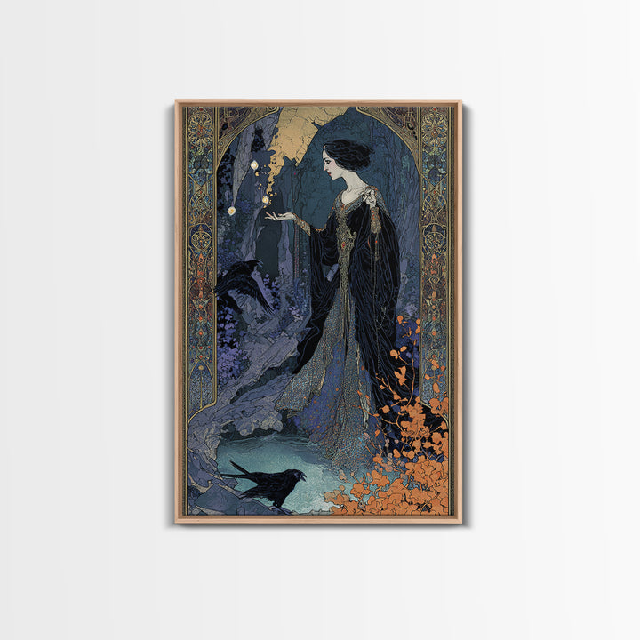 The Cave Oracle, Stained Glass Gothic Art, Vertical Wall Art, Dark Fantasy Wall Art, Canvas Print, Halloween Wall Art, Statement Wall Art