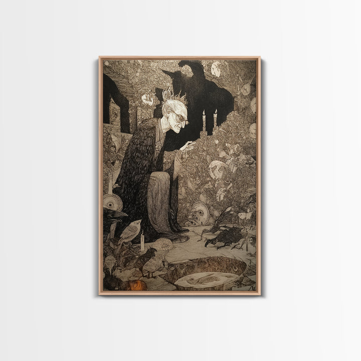 The Cave Oracle, Victorian Macabre Art, Vertical Wall Art, Dark Halloween Decor, Canvas Print, Halloween Wall Art, Macabre Wall Art