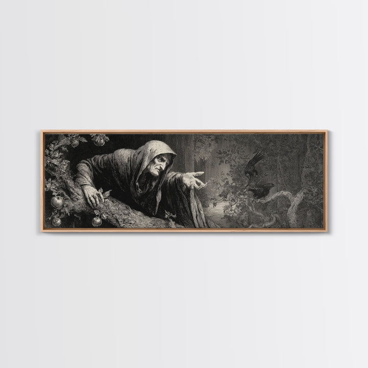 The Orchard Hag, Gothic Engraving Art, Extra Wide Wall Art, Gothic Horror Wall Art, Framed Canvas Print, Halloween Wall Art