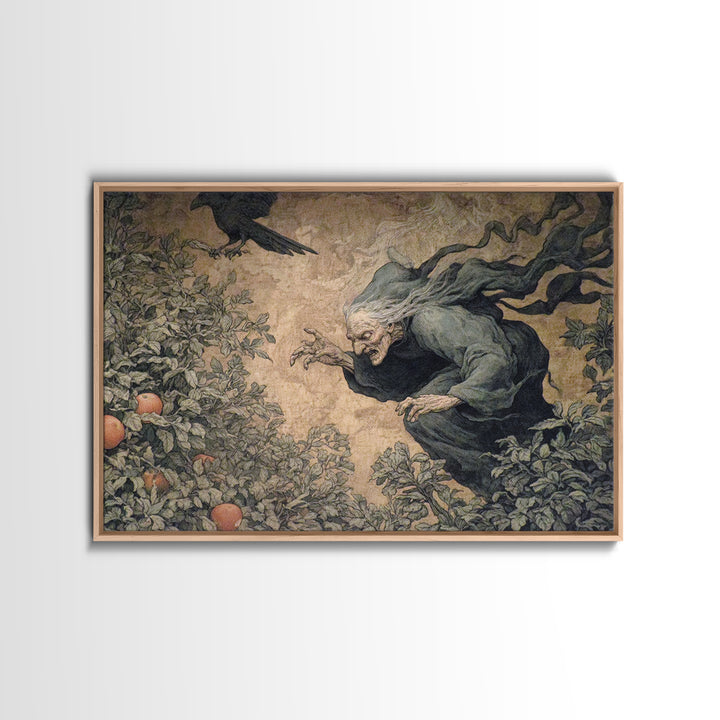 The Orchard Hag, Medieval Grotesque Art, Landscape Wall Art, Dark Halloween Decor, Framed Canvas Print, Halloween Wall Art