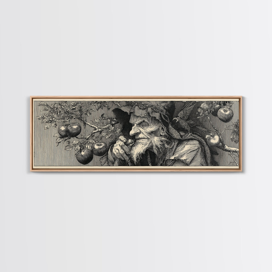 The Orchard Hag, Renaissance Engraving Art, Extra Wide Wall Art, Macabre Wall Art, Canvas Print, Halloween Wall Art, Dark Fantasy Art
