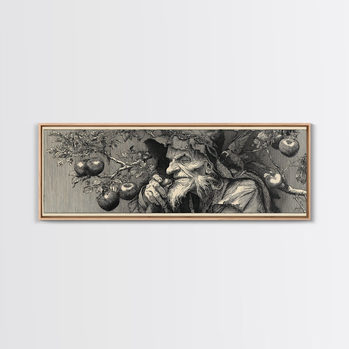 The Orchard Hag, Renaissance Engraving Art, Extra Wide Wall Art, Macabre Wall Art, Canvas Print, Halloween Wall Art, Dark Fantasy Art