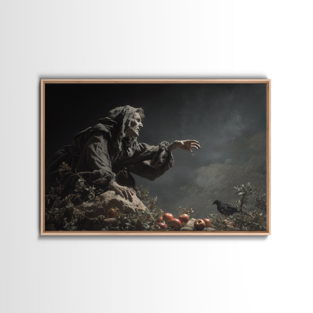 The Orchard Hag, Baroque Witchcraft Art, Landscape Wall Art, Gothic Horror Wall Art, Framed Canvas Print, Halloween Wall Art