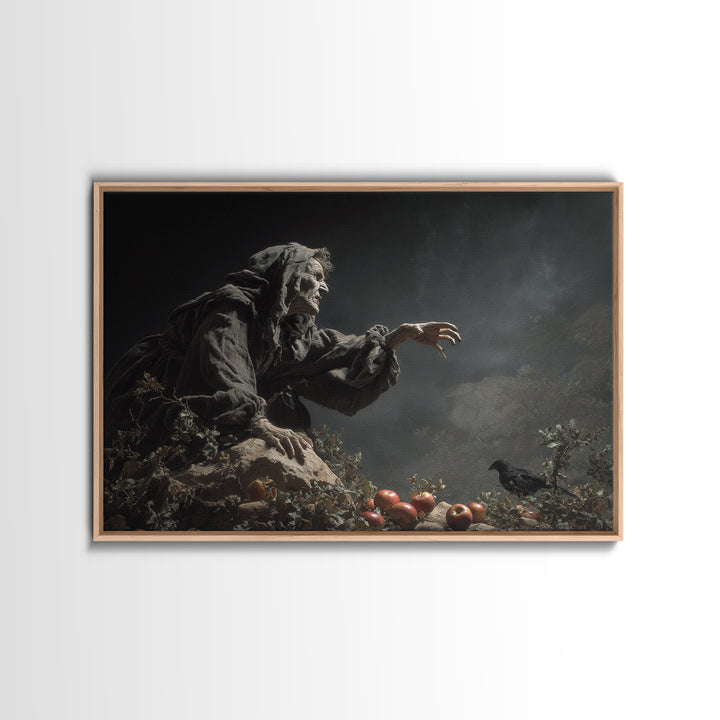 The Orchard Hag, Baroque Witchcraft Art, Landscape Wall Art, Gothic Horror Wall Art, Framed Canvas Print, Halloween Wall Art