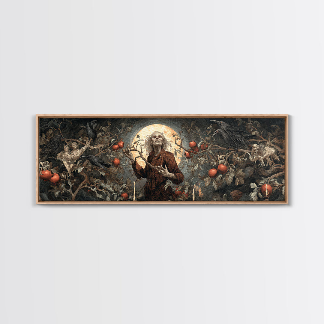 The Orchard Hag, Visionary Gothic Art, Extra Wide Wall Art, Dark Fantasy Wall Art, Framed Canvas Print, Halloween Wall Art