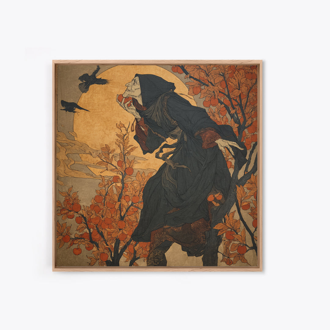 The Orchard Hag, Symbolist Etching Art, Square Wall Art, Dark Halloween Decor, Canvas Print, Halloween Wall Art, Statement Wall Art