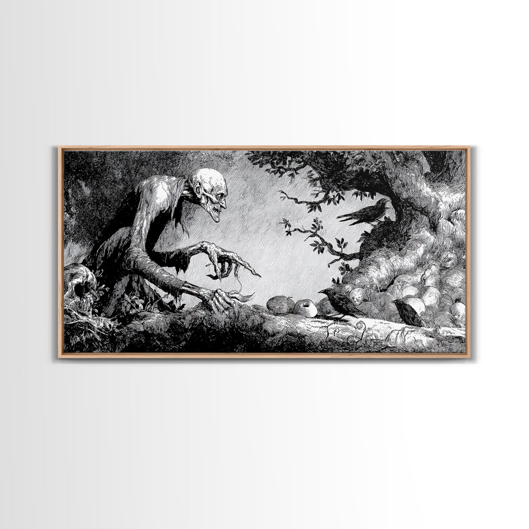 The Orchard Hag, Expressionist Nightmare Art, Wide Panoramic Art, Dark Halloween Decor, Canvas Print, Halloween Wall Art