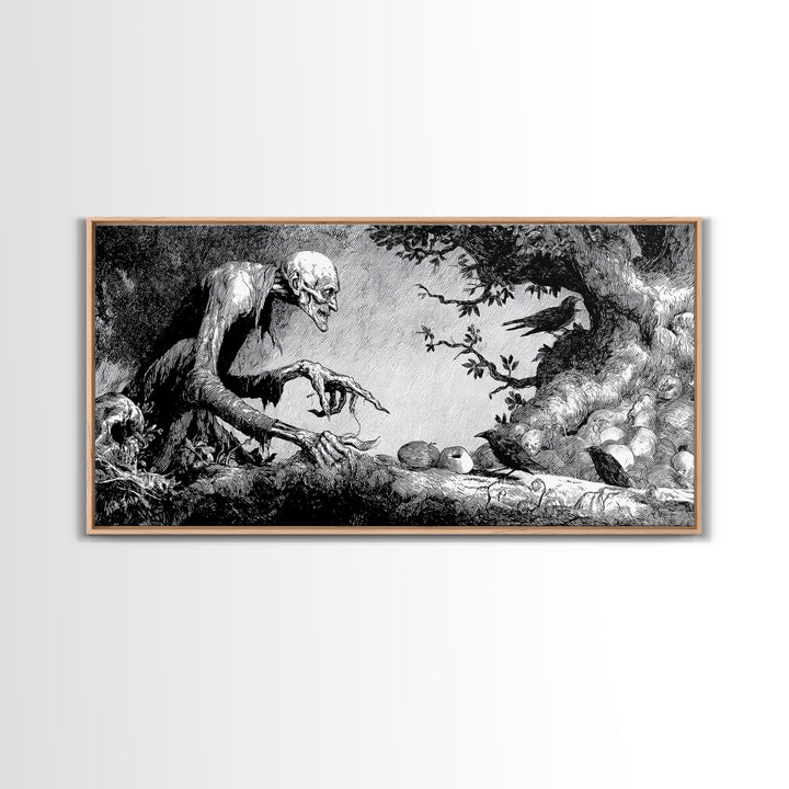 The Orchard Hag, Expressionist Nightmare Art, Wide Panoramic Art, Dark Halloween Decor, Canvas Print, Halloween Wall Art