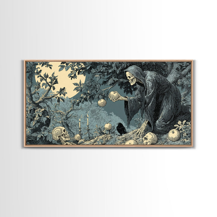 The Orchard Hag, Macabre Folk Print Art, Wide Panoramic Art, Macabre Wall Art, Canvas Print, Halloween Wall Art