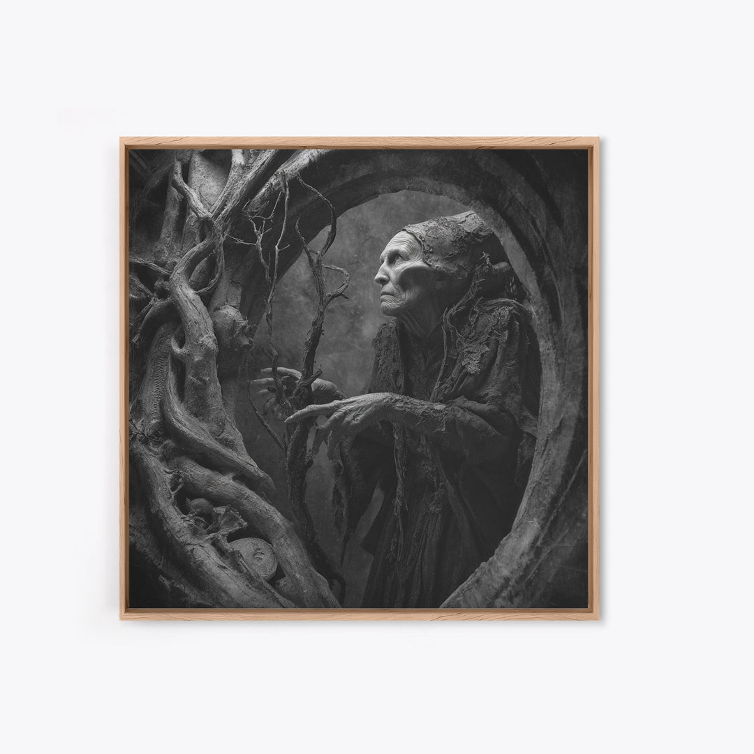 The Orchard Hag, Biomechanical Horror Art, Square Wall Art, Dark Halloween Decor, Canvas Print, Halloween Wall Art, Statement Wall Art