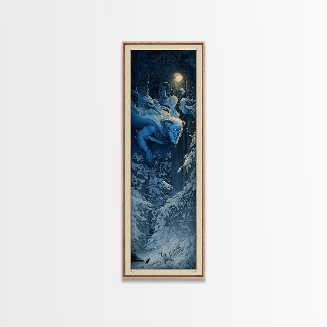 The Frost Goblin, Gothic Engraving Art, Tall Narrow Wall Art, Gothic Horror Wall Art, Framed Canvas Print, Halloween Wall Art